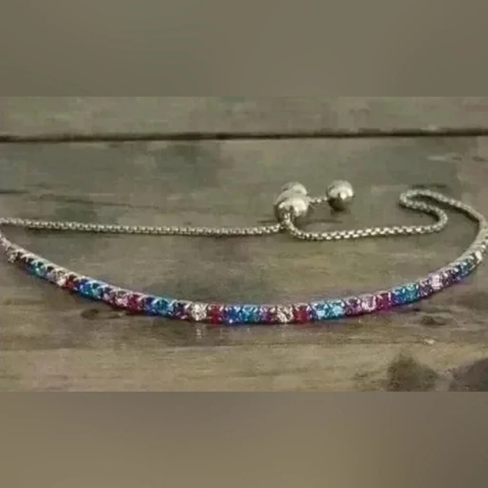 Multicolor Rhinestone Pave Adjustable Gold Tone Bolo Bracelet